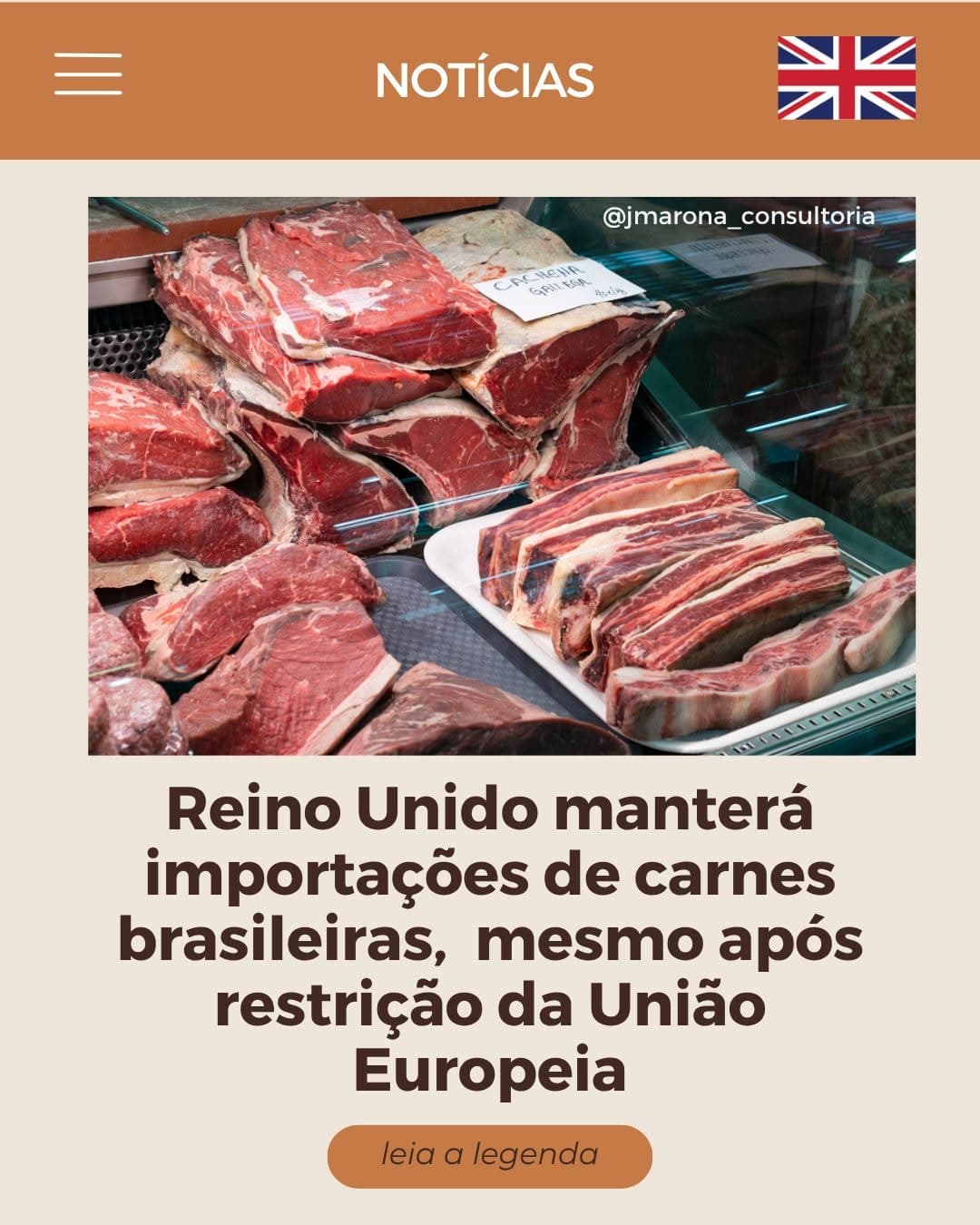 O Reino Unido deverá continuar permitindo a entrada de carnes brasileiras após setembro de 2026, mesmo com as restrições