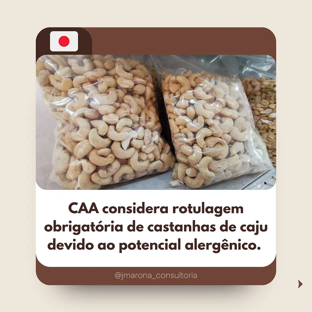 CAA considera rotulagem obrigatória de castanhas de caju devido ao potencial alergênico